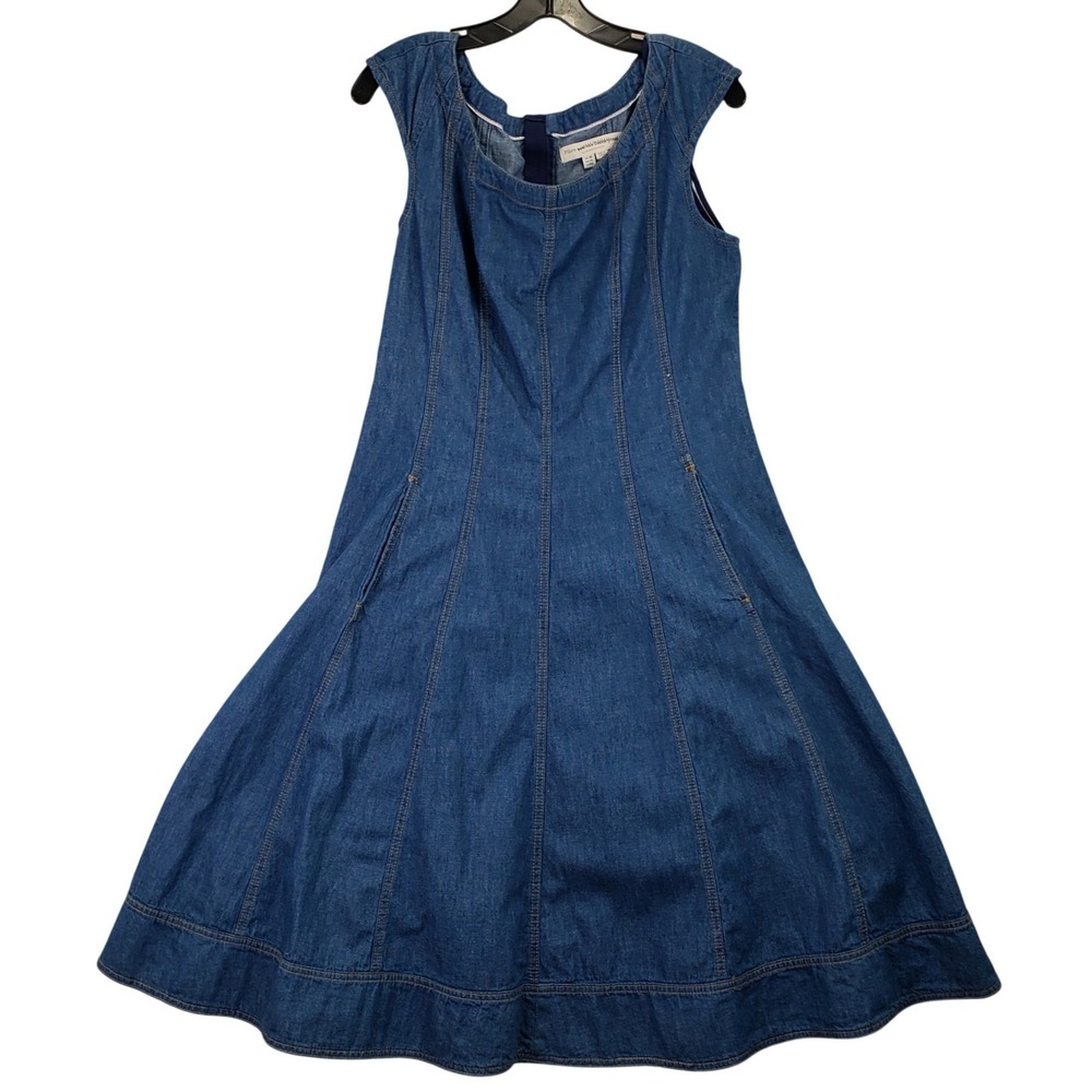 Anthropologie Pilcro Denim Dress Womens 14 Blue Fit & Flare Midi Cottagecore - Picture 2 of 11